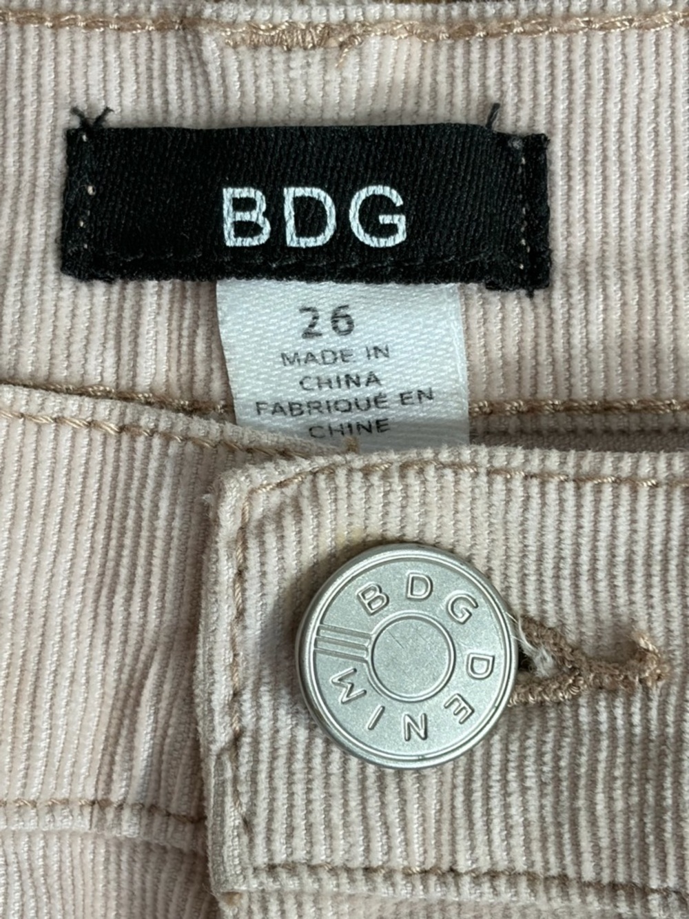 BDG Pale Pink Corduroy Raw Hem Wide-Leg Pants (26) - Picture 3 of 8